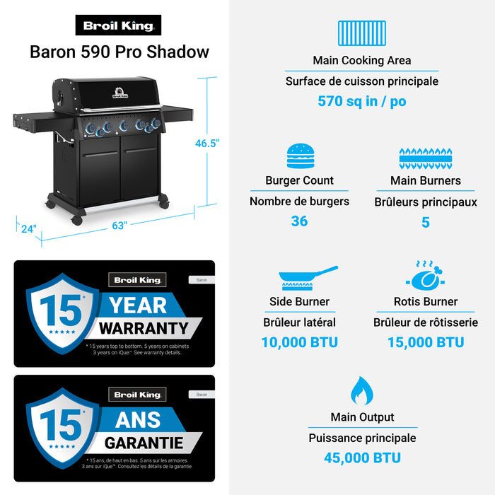 Broil King Baron 590 Pro Shadow 5-bruleurs 45 000 BTU Barbecue a gaz naturel - 675147