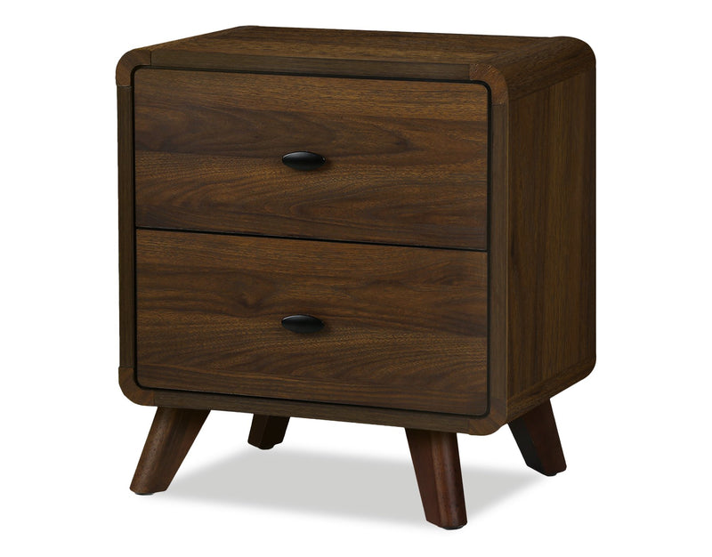 Table de nuit moderne du milieu du 20e siècle Cami de 17 po (L) x 24,8 po (H) à 2 tiroirs - brune