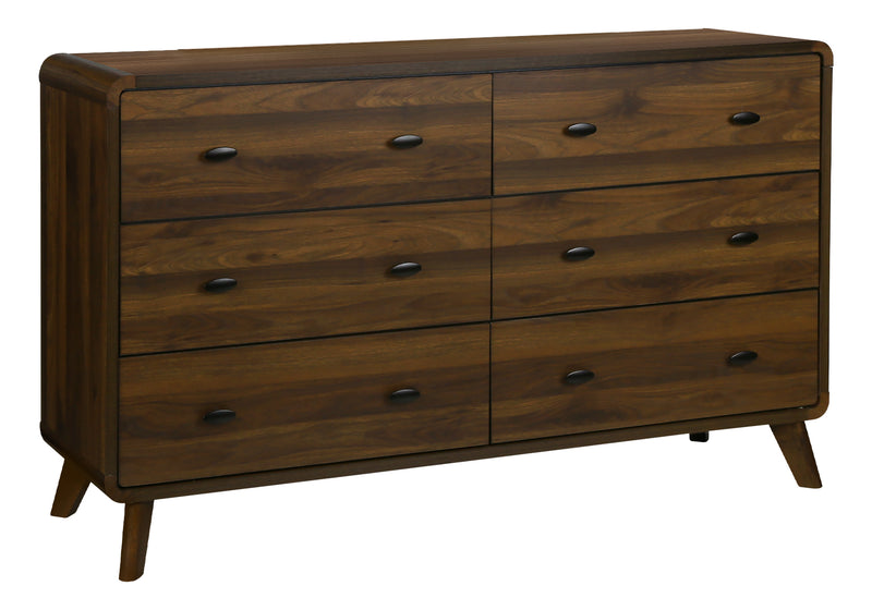 Commode de chambre à coucher moderne du milieu du 20e siècle Cami de 58,5 po (L) x 17,5 po (H) à 6 tiroirs - brune