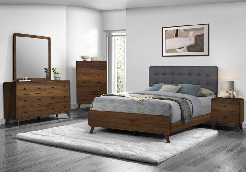 Commode de chambre à coucher moderne du milieu du 20e siècle Cami de 58,5 po (L) x 17,5 po (H) à 6 tiroirs - brune