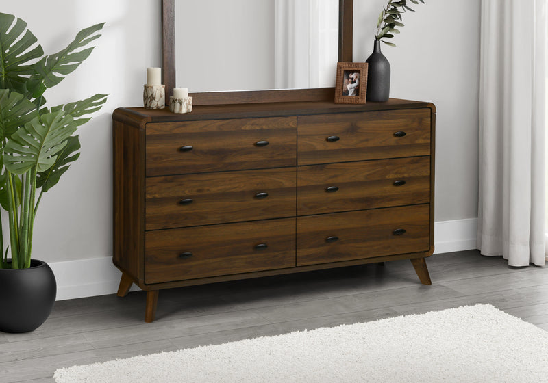 Commode de chambre à coucher moderne du milieu du 20e siècle Cami de 58,5 po (L) x 17,5 po (H) à 6 tiroirs - brune
