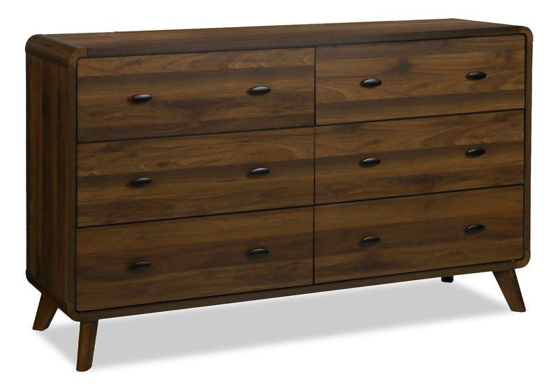 Ensemble de chambre à coucher de style moderne du milieu du 20e siècle Cami 5 pièces avec lit, commode et miroir, brun - grand lit
