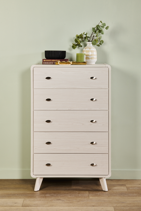Commode verticale de chambre à coucher moderne du milieu du 20e siècle Cami de 31,5 po (l) x 50 po (H) à 5 tiroirs - chêne gris