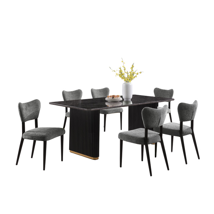 Ensemble de salle à manger Capri de Kort & Co. 7 pièces avec table de 72 po (L), touches dorées, base piédestal et 6 chaises - anthracite