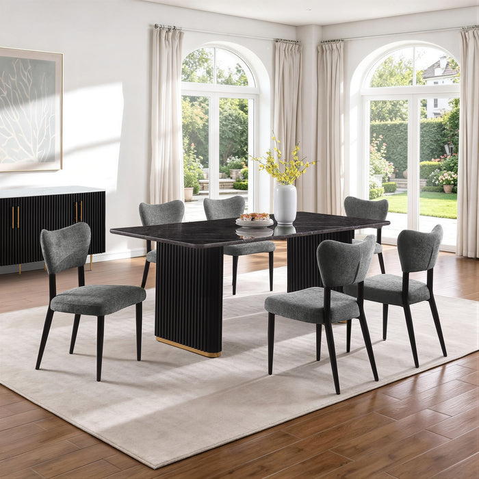 Ensemble de salle à manger Capri de Kort & Co. 7 pièces avec table de 72 po (L), touches dorées, base piédestal et 6 chaises - anthracite