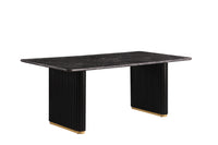 Table de salle à manger Capri de Kort & Co. de 72 po (L) avec dessus en imitation de marbre, touches dorées et base piédestal - noire