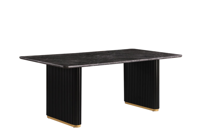 Table de salle à manger Capri de Kort & Co. de 72 po (L) avec dessus en imitation de marbre, touches dorées et base piédestal - noire