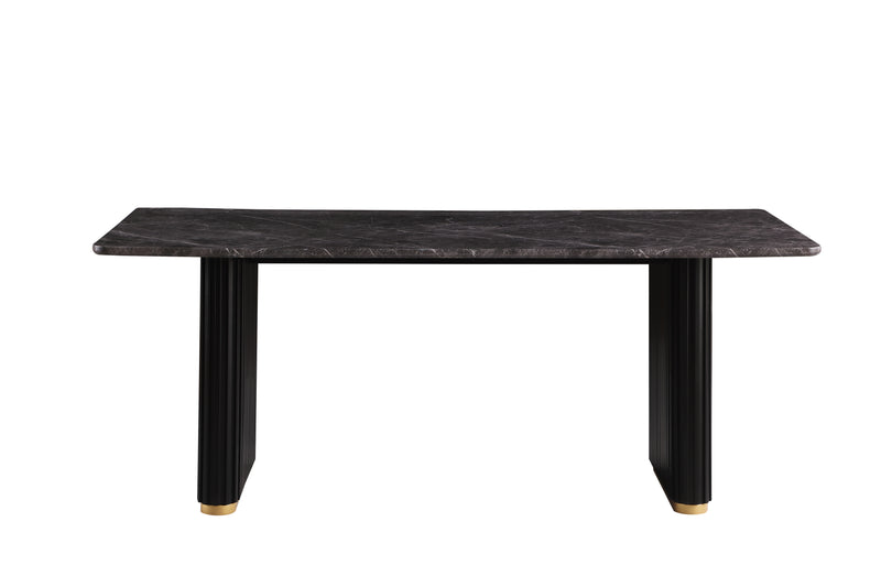 Table de salle à manger Capri de Kort & Co. de 72 po (L) avec dessus en imitation de marbre, touches dorées et base piédestal - noire