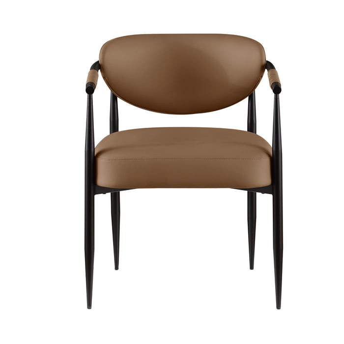 Chaise de salle à manger avec accoudoirs Capri de Kort & Co. en tissu de cuir végétalien et en métal - brune