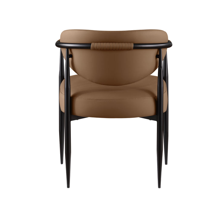 Chaise de salle à manger avec accoudoirs Capri de Kort & Co. en tissu de cuir végétalien et en métal - brune