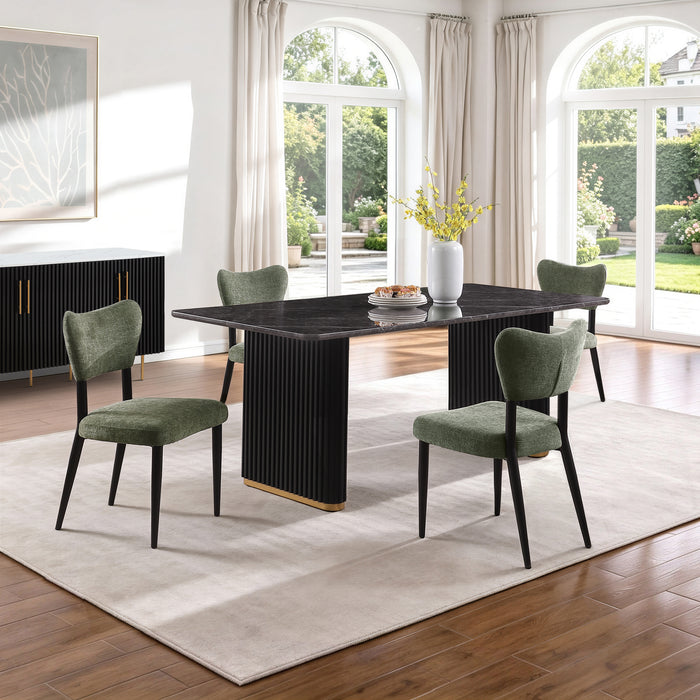 Ensemble de salle à manger Capri de Kort & Co. 5 pièces avec table de 72 po (L), touches dorées, base piédestal et 4 chaises - vert