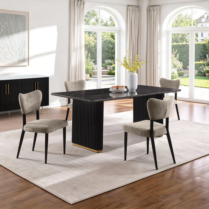 Ensemble de salle à manger Capri de Kort & Co. 5 pièces avec table de 72 po (L), touches dorées, base piédestal et 4 chaises - taupe