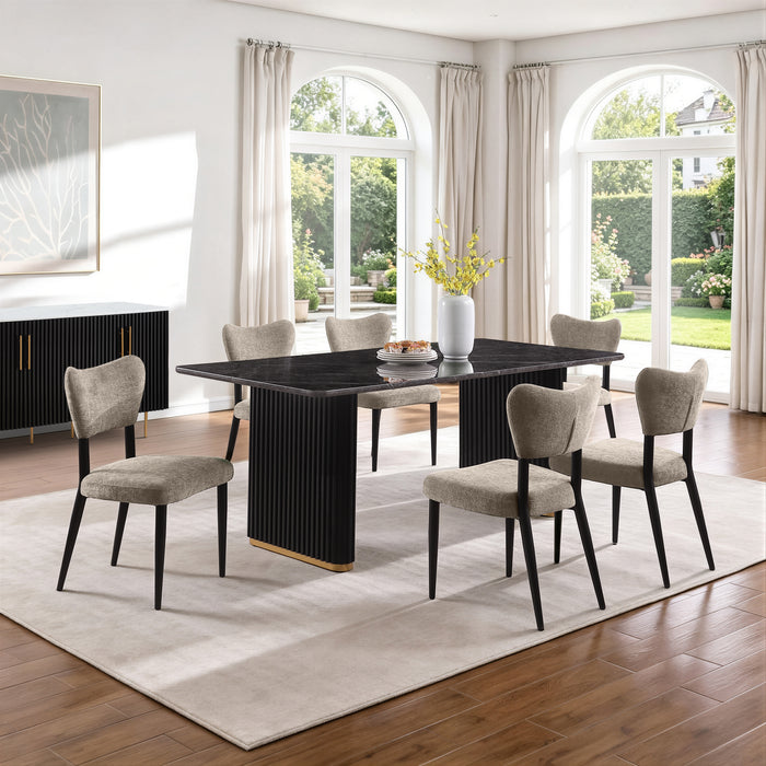 Ensemble de salle à manger Capri de Kort & Co. 7 pièces avec table de 72 po (L), touches dorées, base piédestal et 6 chaises - taupe