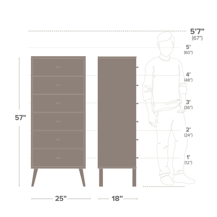 Commode verticale haute Milo à 6 tiroirs - cerisier