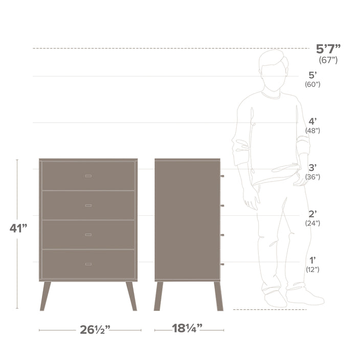 Commode verticale haute Milo à 4 tiroirs - cerisier