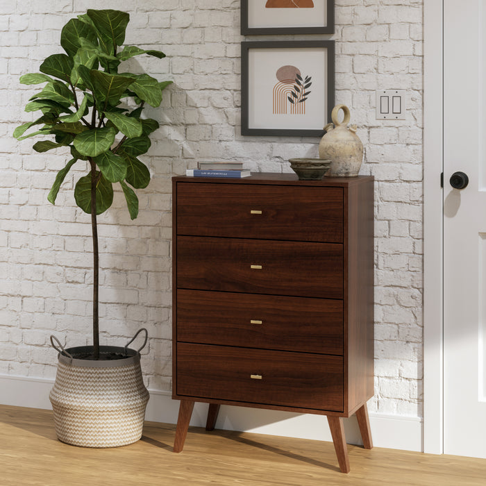 Commode verticale haute Milo à 4 tiroirs - cerisier