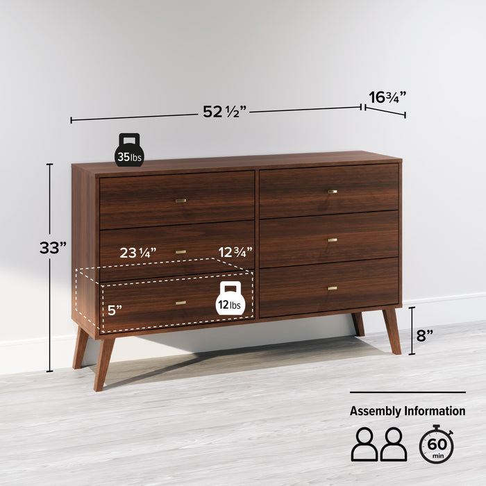Commode Milo à 6 tiroirs - cerisier