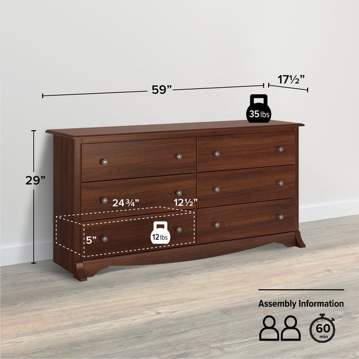 Commode Monterey à 6 tiroirs - cerisier