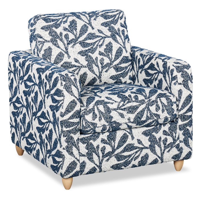 Fauteuil d’appoint personnalisable Club de Sofa Lab de 36 po fabriqué au Canada en tissu avec pattes en bois - tissu décoratif Marine 