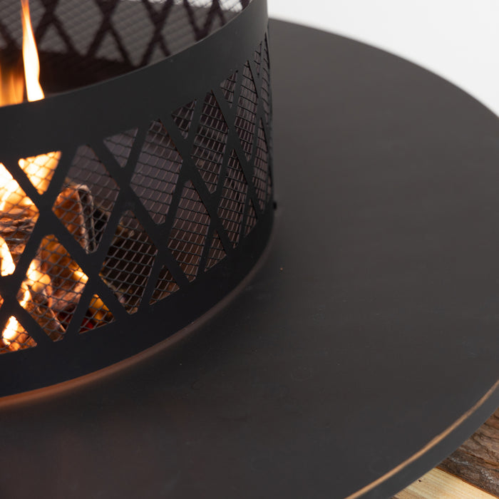 Foyer extérieur rond au bois Deko Living en métal avec rangement pour bûches