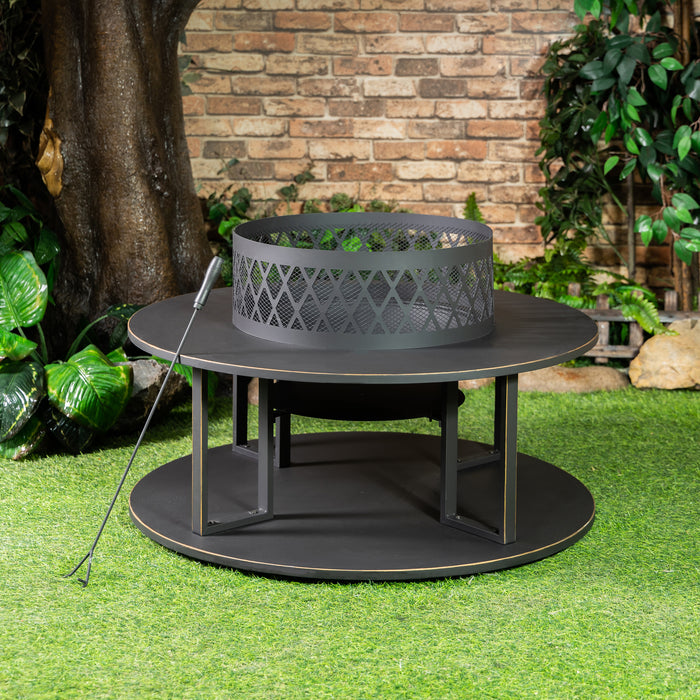 Foyer extérieur rond au bois Deko Living en métal avec rangement pour bûches