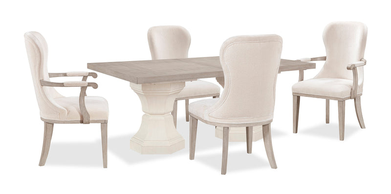 Ensemble de salle à manger Corsa 5 pièces avec table et 4 chaises - chêne blanc antique et gris clair 