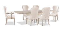  Ensemble de salle à manger Corsa 7 pièces avec table et 6 chaises - chêne blanc antique et gris clair  