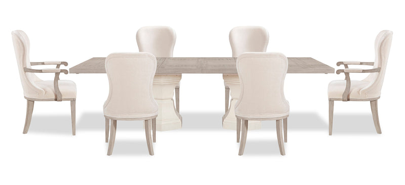 Ensemble de salle à manger Corsa 7 pièces avec table et 6 chaises - chêne blanc antique et gris clair 
