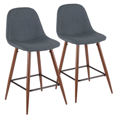 LumiSource Pebble Blue Fabric Mid-Century Modern Counter-Height Stool - Set of 2|Tabouret moderne du milieu du 20e siècle Pebble de hauteur comptoir en tissu bleu - ensemble de 2