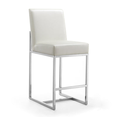 Manhattan Comfort Element 37.2" Polished Chrome Stainless Steel Counter Height Barstool - Pearl White|Tabouret bar Element de Manhattan Comfort de hauteur comptoir de 37,2 po en chrome poli et en acier inoxydable - blanc perle