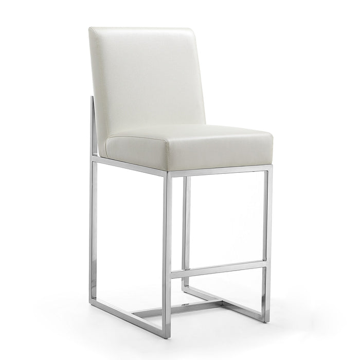 Tabouret bar Element de Manhattan Comfort de hauteur comptoir de 37,2 po en chrome poli et en acier inoxydable - blanc perle