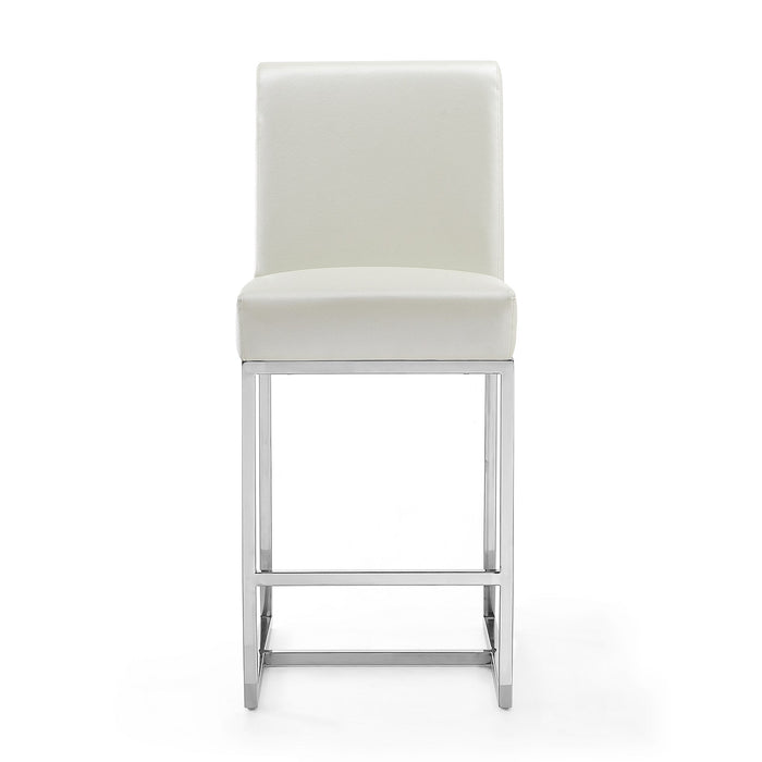 Tabouret bar Element de Manhattan Comfort de hauteur comptoir de 37,2 po en chrome poli et en acier inoxydable - blanc perle