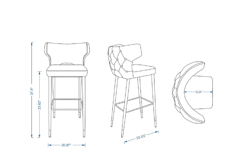 Tabouret bar Holguin de Manhattan Comfort de hauteur comptoir de 37 po avec dossier capitonné - gris