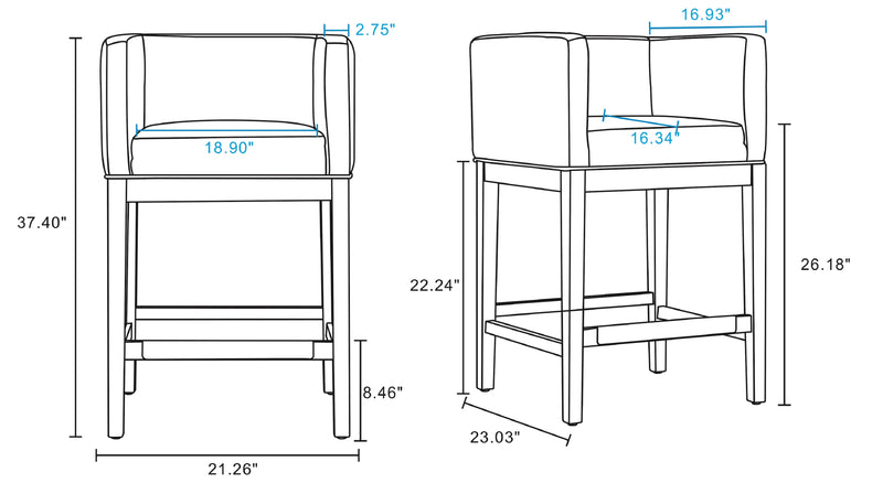 Tabouret bar Kingsley de Manhattan Comfort de hauteur comptoir de 34 po en hêtre - noir et noyer foncé