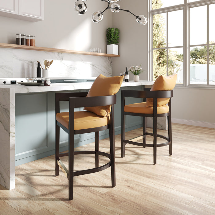 Tabouret bar Ritz de Manhattan Comfort de hauteur comptoir de 34 po en hêtre - chameau et noyer foncé