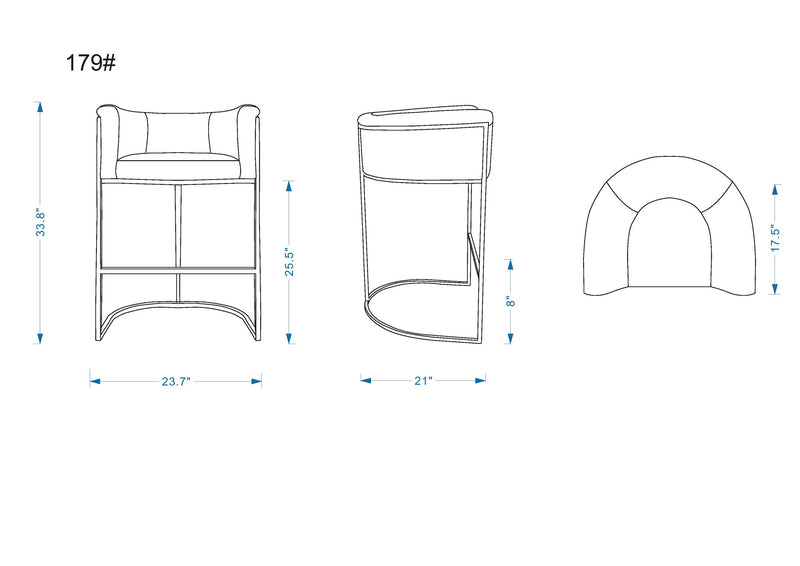 Tabouret bar Cosmopolitan de Manhattan Comfort de hauteur comptoir de 33,8 po en métal - galet et noir