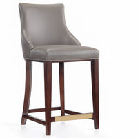 Tabouret bar moderne Shubert de Manhattan Comfort de hauteur comptoir avec revêtement en similicuir et pattes en hêtre - taupe foncé