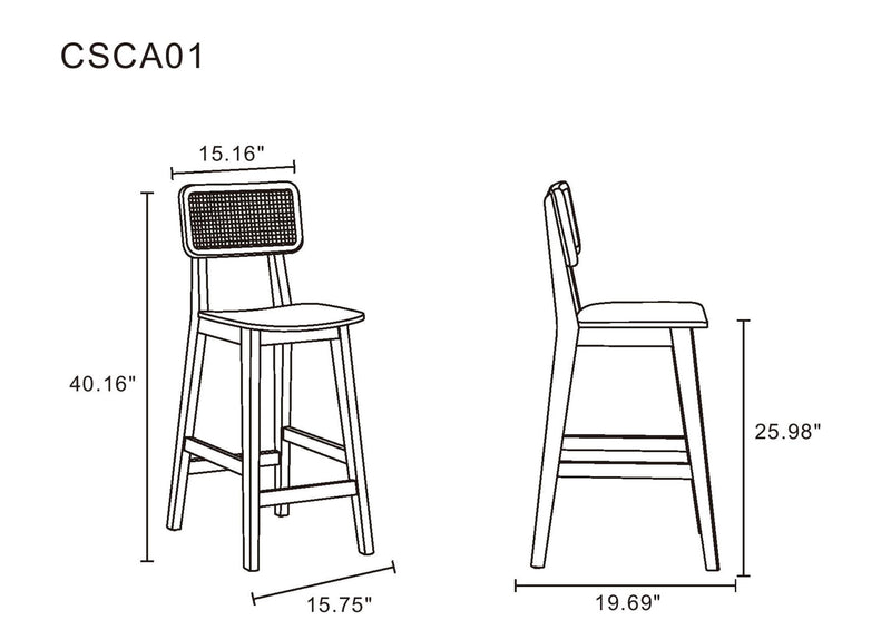 Tabouret bar Versailles de Manhattan Comfort de hauteur comptoir - noir et canne naturelle