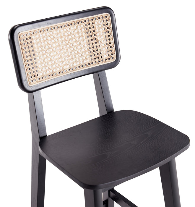 Tabouret bar Versailles de Manhattan Comfort de hauteur comptoir - noir et canne naturelle