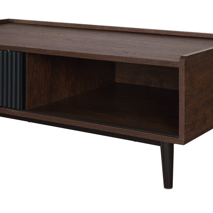 Table à café moderne Duane de Manhattan Comfort avec cannelures, tiroir et tablette - brun foncé et noire
