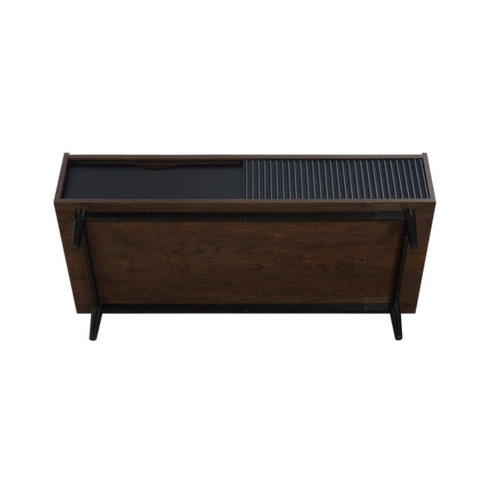 Table à café moderne Duane de Manhattan Comfort avec cannelures, tiroir et tablette - brun foncé et noire