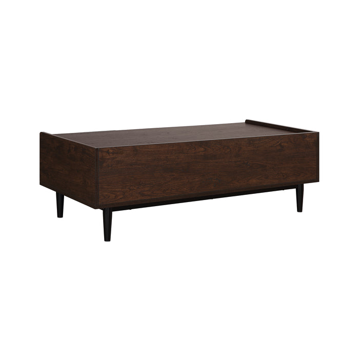 Table à café moderne Duane de Manhattan Comfort avec cannelures, tiroir et tablette - brun foncé et bleu marine