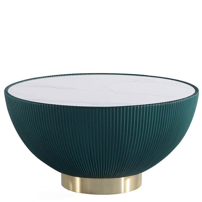 Table à café moderne Anderson de Manhattan Comfort avec revêtement en similicuir et dessus de table en imitation de marbre en céramique - verte