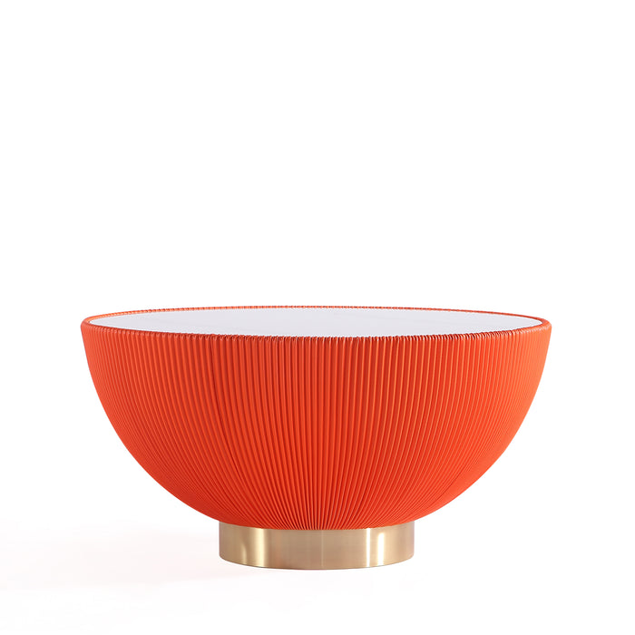 Table à café moderne Anderson de Manhattan Comfort avec revêtement en similicuir et dessus de table en imitation de marbre en céramique - orange