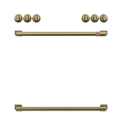 Café Brushed Brass Handle and Knob Kit for Range - CXFCHHKPMCG|Trousse de poignées et de boutons Café laiton brossé pour cuisinière - CXFCHHKPMCG