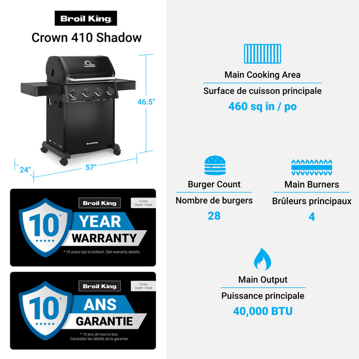 Broil King Crown 410 Shadow 4-bruleurs 40 000 BTU Barbecue a gaz propane - 865054