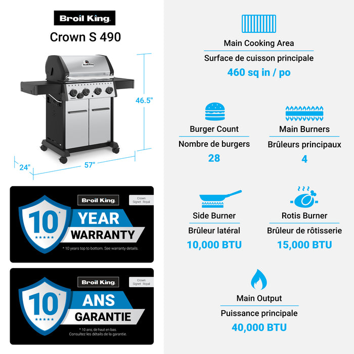 Broil King Crown S 440 4-bruleurs 40 000 BTU Barbecue a gaz propane - 865364