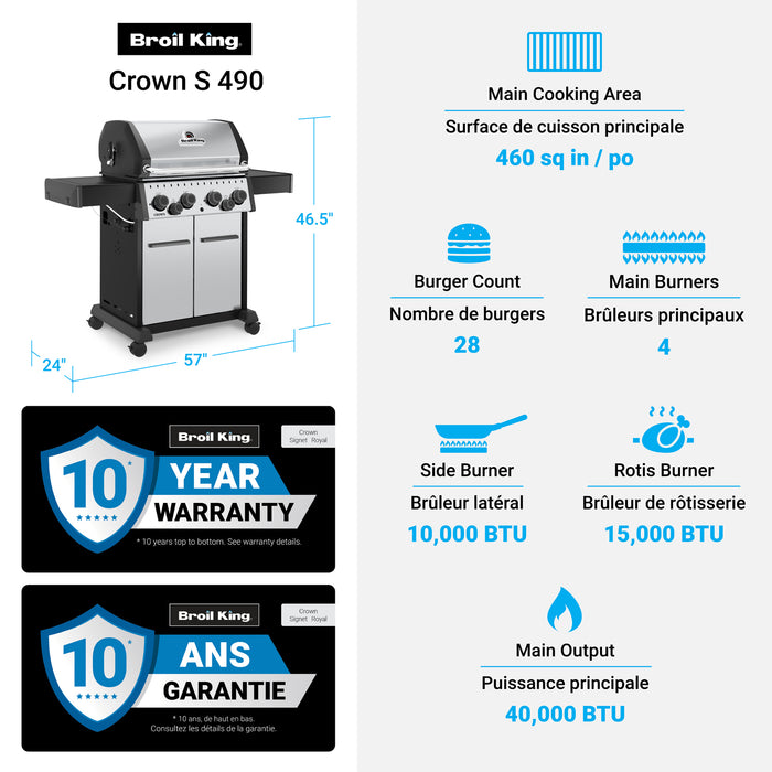 Broil King Crown S 490 4-bruleurs 40 000 BTU Barbecue a gaz naturel - 865387