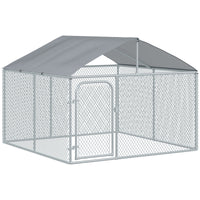 Pawhut Chenil D'exterieur Pour Chien En Metal, Enclos Niche Parc Pour Animaux De Compagnie Avec Serr