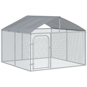 Pawhut Chenil D'exterieur Pour Chien En Metal, Enclos Niche Parc Pour Animaux De Compagnie Avec Serrure En Acier, Parois Laterales En Maille Et Toit, Cour Et Le Patio, 7,5' X 7,5' X 5,7'